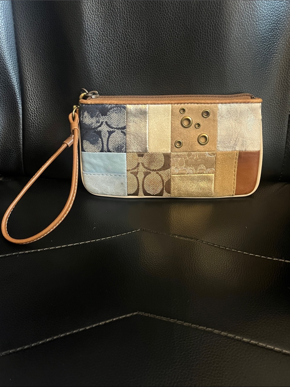 Coach Vintage Suede & Leather Patchwork Wristlet
